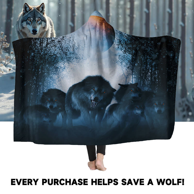 WorldNorse Shadowed Grove Wolf Hooded Blanket - image 0