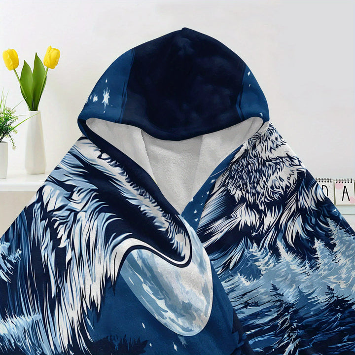 WorldNorse Starlit Tundra Wolf Hooded Blanket - image 3