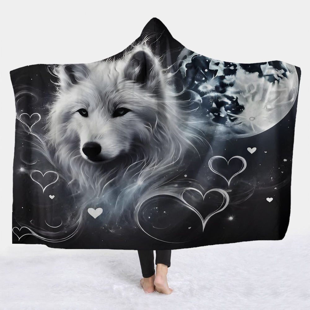 WorldNorse Lunar Heart Glow Wolf Hooded Blanket - 150x200cm - image 1