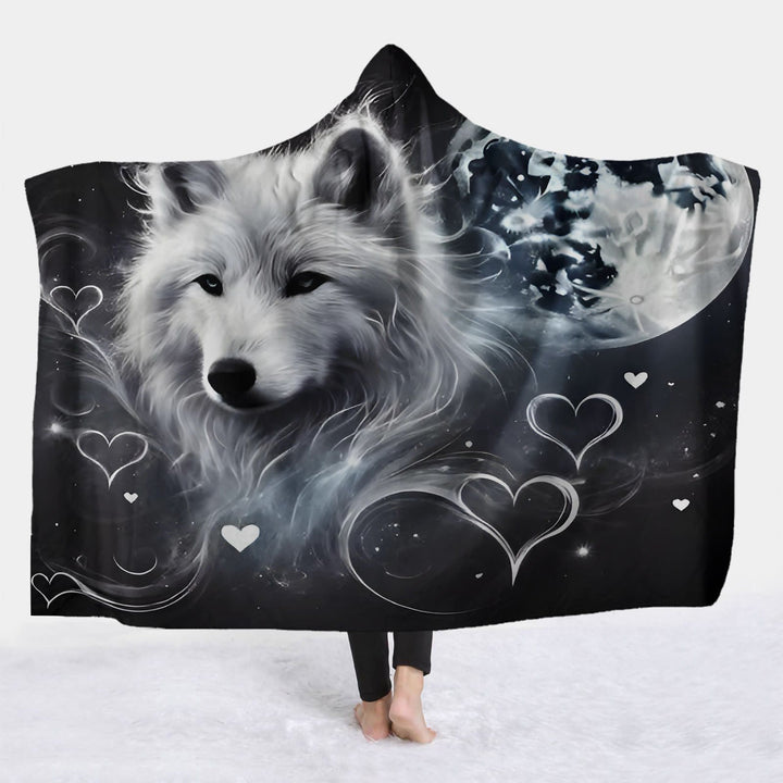 WorldNorse Lunar Heart Glow Wolf Hooded Blanket - 150x200cm - image 1