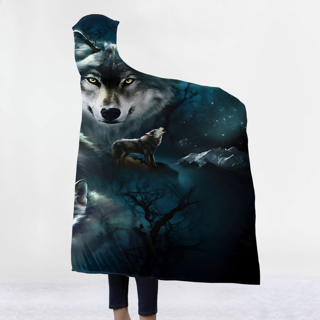 WorldNorse Moonlit Nightwood Wolf Hooded Blanket - image 2