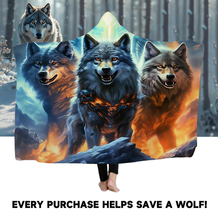 WorldNorse Fiery Ember-Clad Wolves Hooded Blanket - image 0