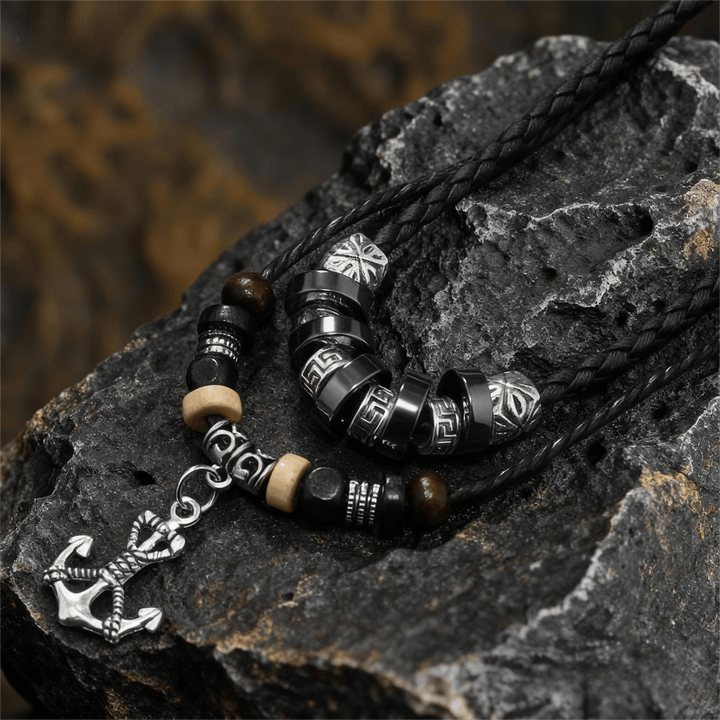 WorldNorse Geometric Engraved Bead Anchor Pendant Necklace - Anchor - image 0