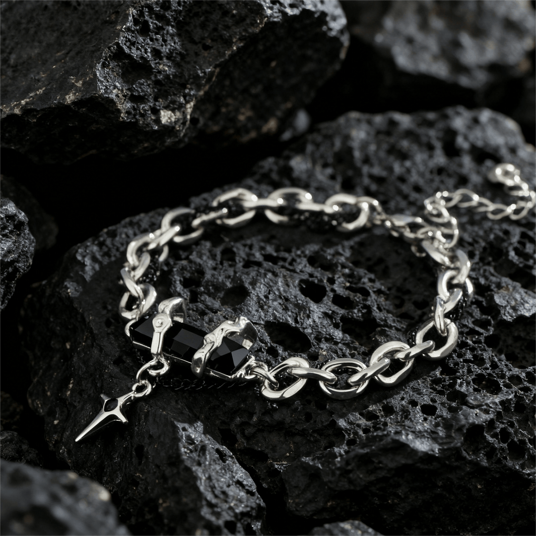 WorldNorse Metallic Link Gem Star Charm Bracelet - Black - image 0