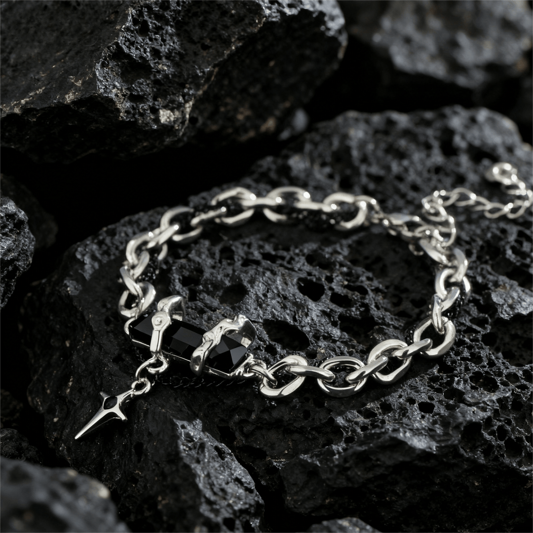 WorldNorse Metallic Link Gem Star Charm Bracelet - Black - image 0