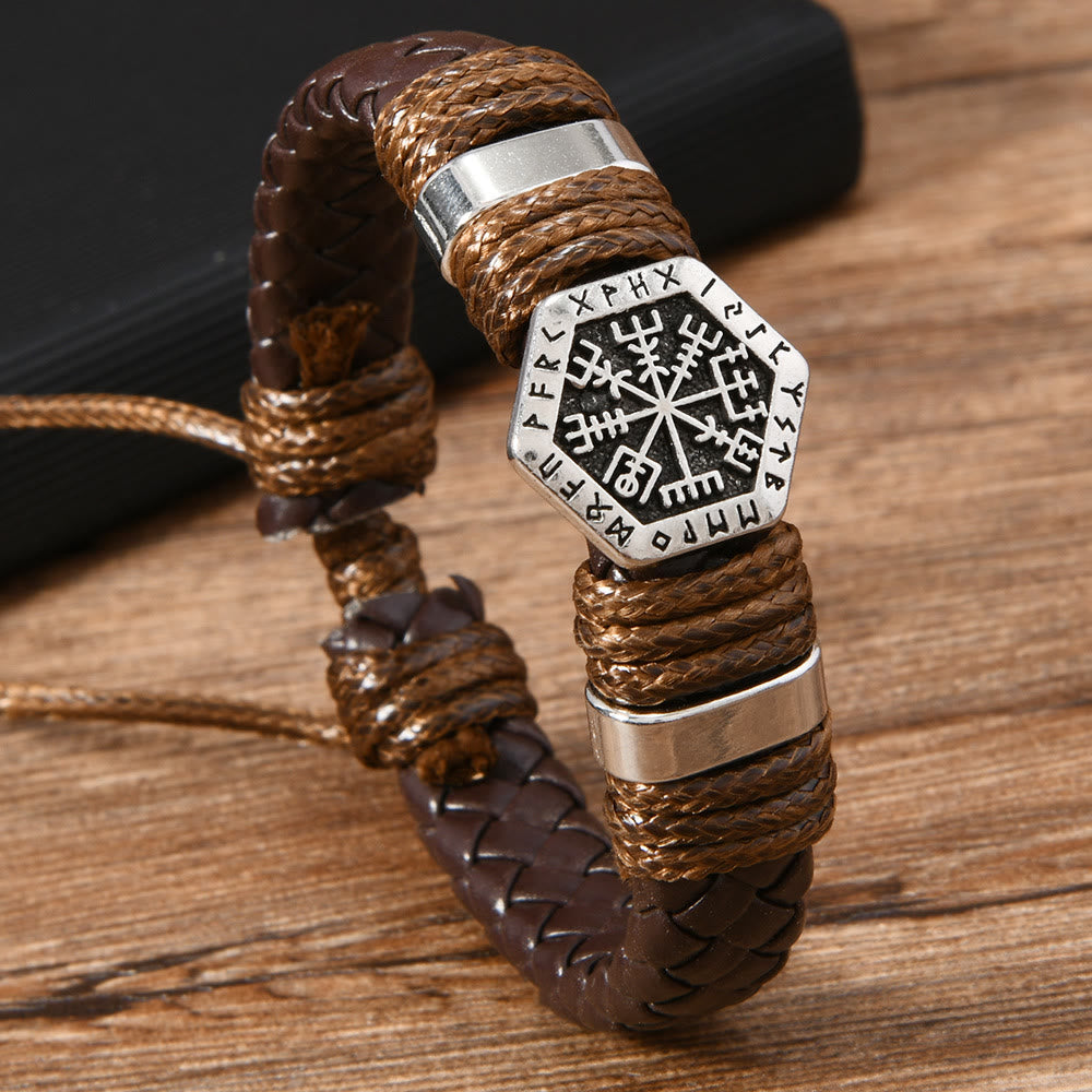 WorldNorse Viking Rune Adorned Twisted Leather Bracelet - Brown - image 0