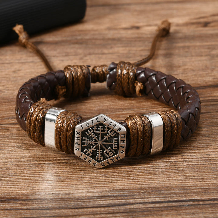 WorldNorse Viking Rune Adorned Twisted Leather Bracelet - image 1