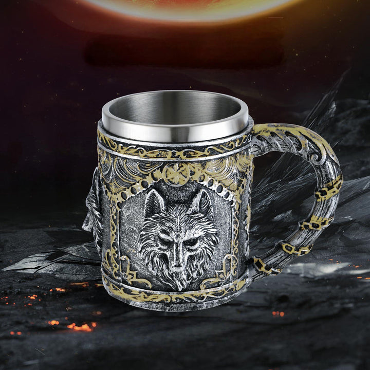WorldNorse Wolf Head Encrusted Scroll Mug - Wolves - image 0