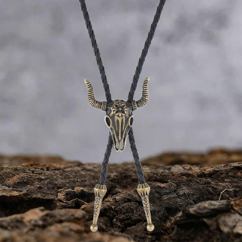 WorldNorse Bull Skull Motif Braided Leather Necklace - image 2