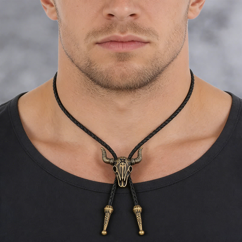 WorldNorse Bull Skull Motif Braided Leather Necklace - image 7