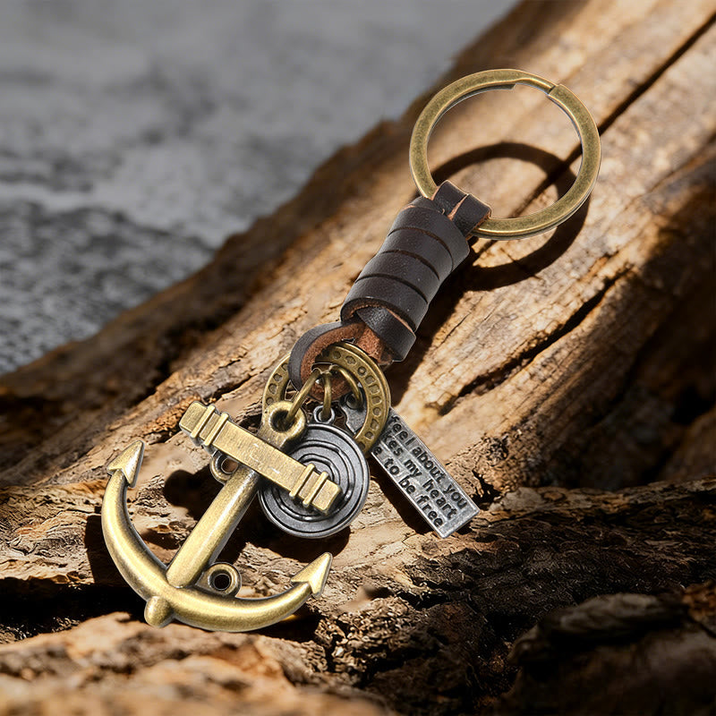 WorldNorse Anchor Motif Leather Wrapped Keychain - image 1