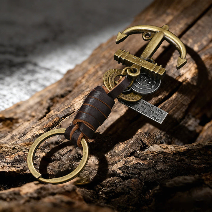 WorldNorse Anchor Motif Leather Wrapped Keychain - image 2