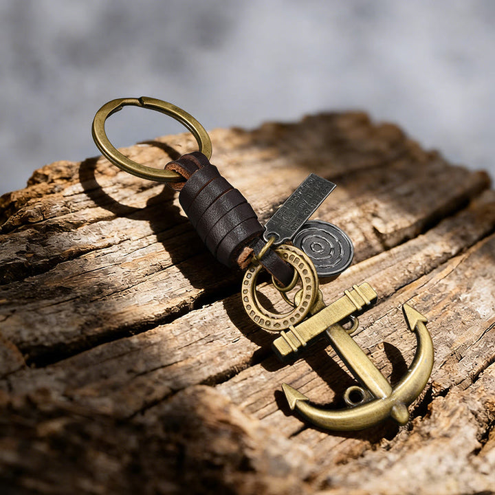 WorldNorse Anchor Motif Leather Wrapped Keychain - Anchor - image 0
