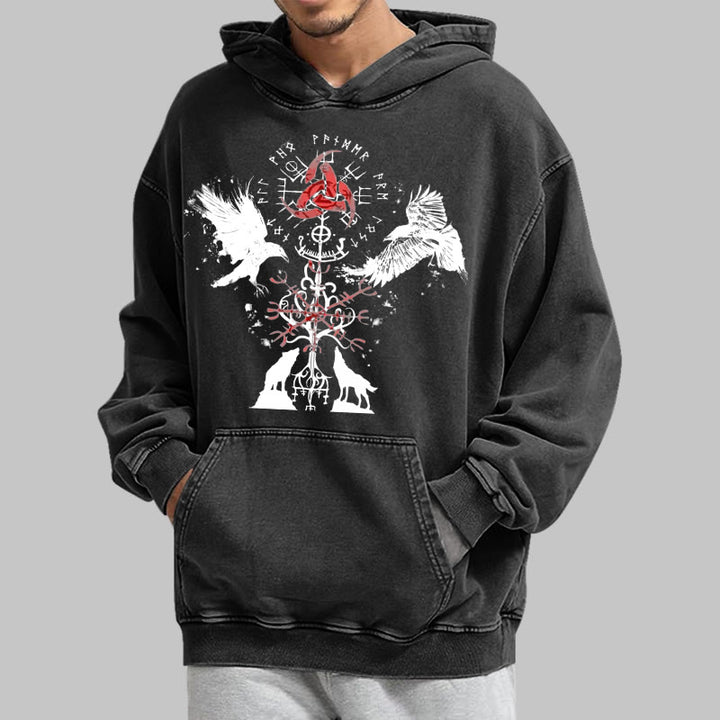 WorldNorse Vegvisir Raven Wolf Yggdrasil Washed Hoodie - image 4