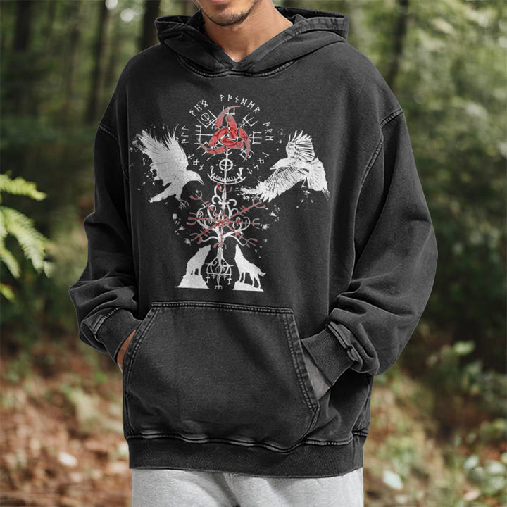 WorldNorse Vegvisir Raven Wolf Yggdrasil Washed Hoodie - image 6