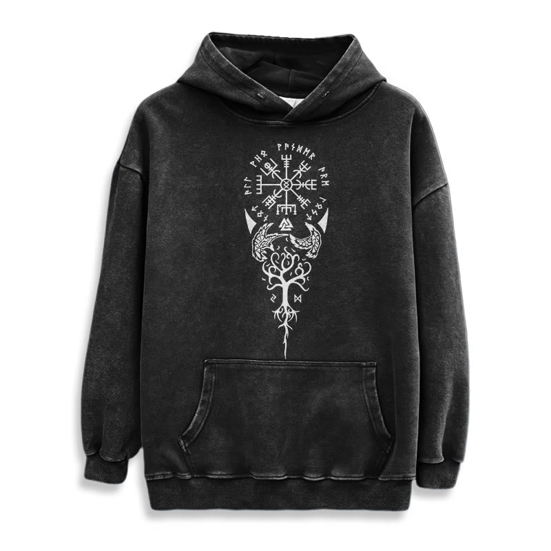 WorldNorse Valknut Vegvisir Raven Washed Hoodie - image 2