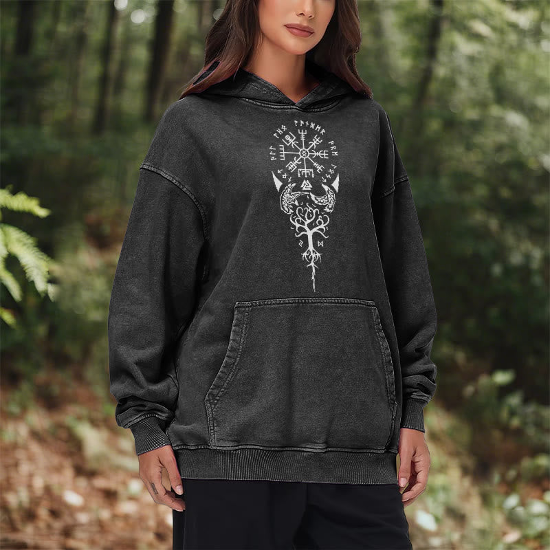 WorldNorse Valknut Vegvisir Raven Washed Hoodie - image 10