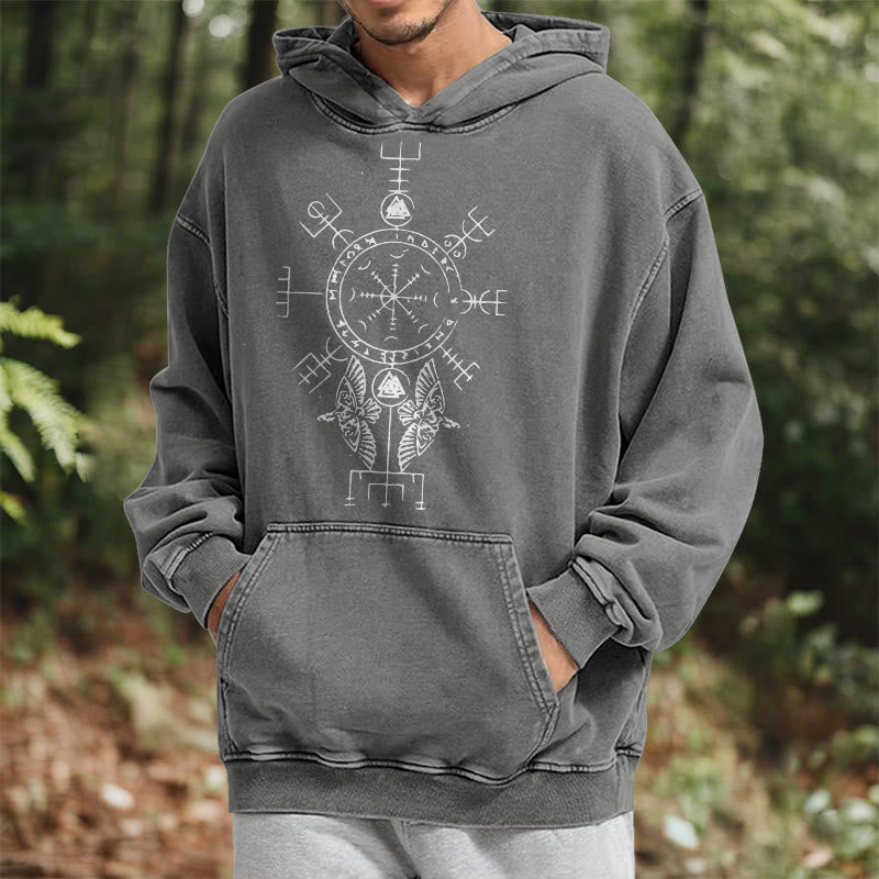 WorldNorse Rune Helm of Awe Raven Washed Hoodie - image 14