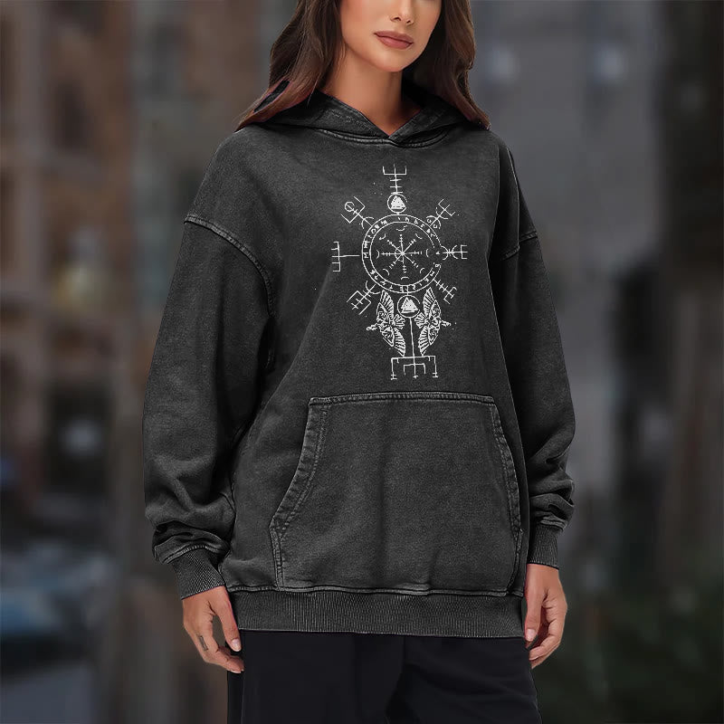 WorldNorse Rune Helm of Awe Raven Washed Hoodie - image 11
