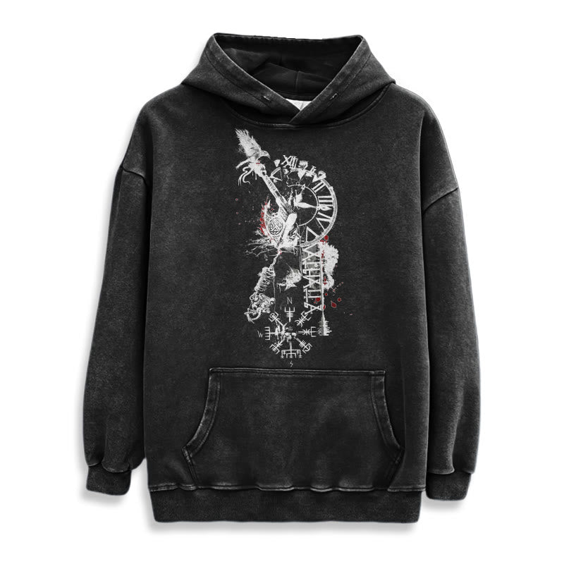 WorldNorse Clock Rune Spear Blood Splatter Washed Hoodie - image 2