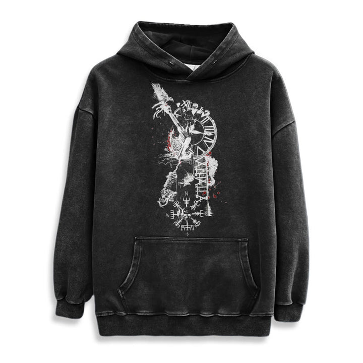 WorldNorse Clock Rune Spear Blood Splatter Washed Hoodie - image 2