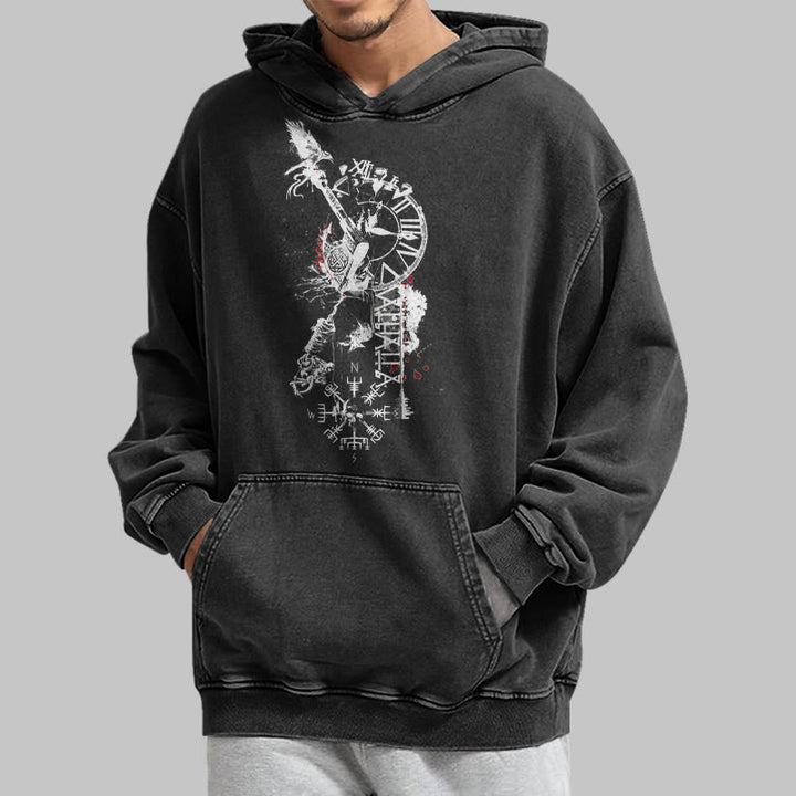 WorldNorse Clock Rune Spear Blood Splatter Washed Hoodie - image 4