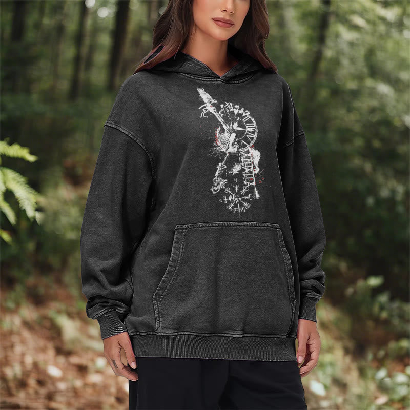 WorldNorse Clock Rune Spear Blood Splatter Washed Hoodie - image 10