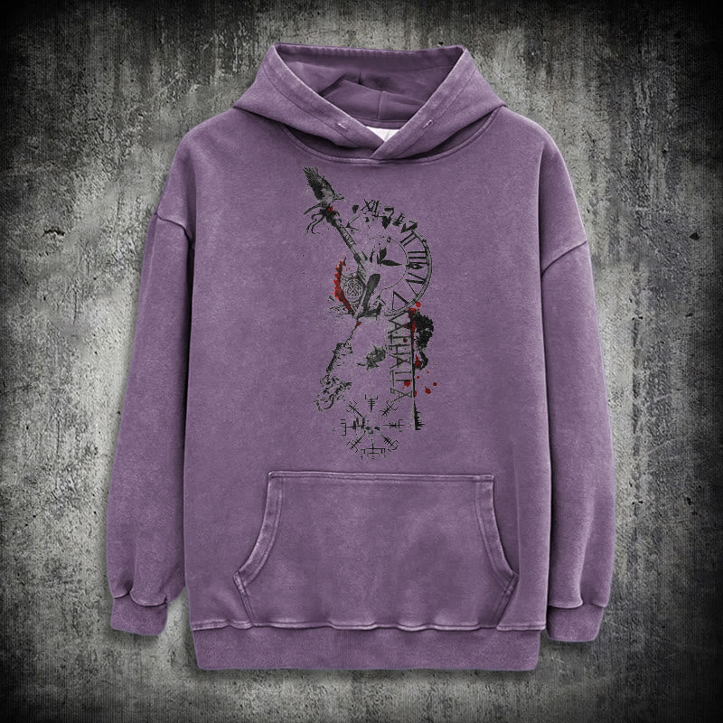 WorldNorse Clock Rune Spear Blood Splatter Washed Hoodie - Purple - 3XL - image 23