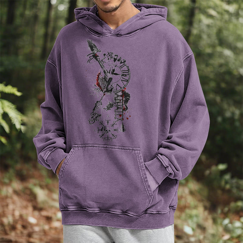 WorldNorse Clock Rune Spear Blood Splatter Washed Hoodie - image 25