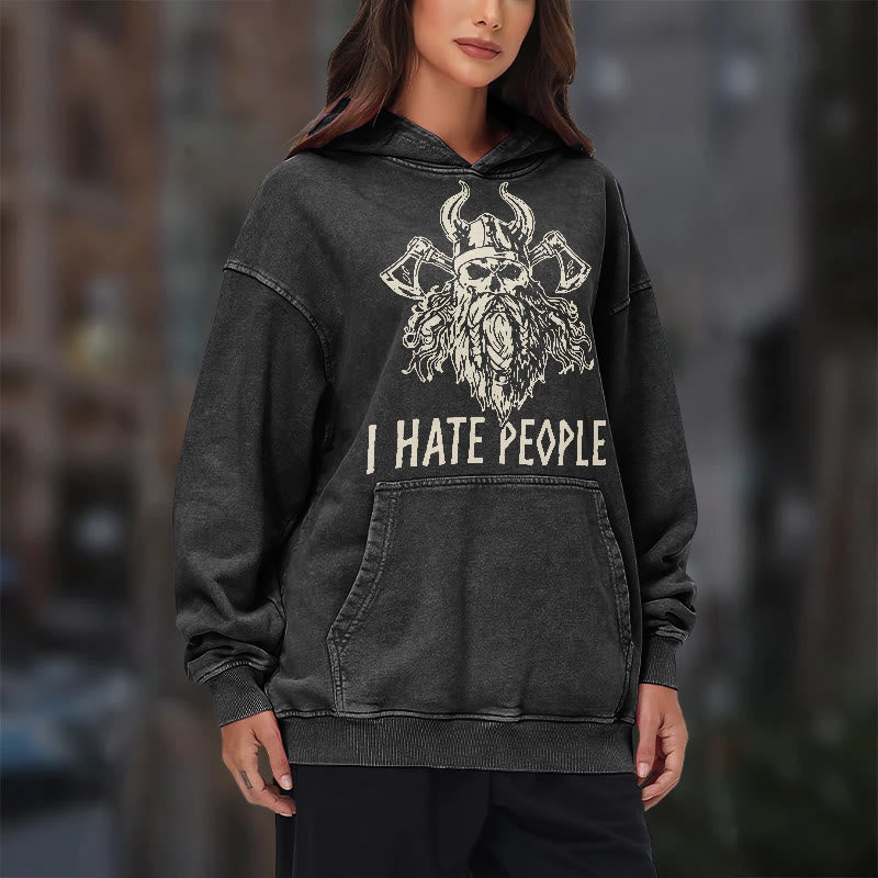 WorldNorse Horned Viking Skull Axe Washed Hoodie - image 11