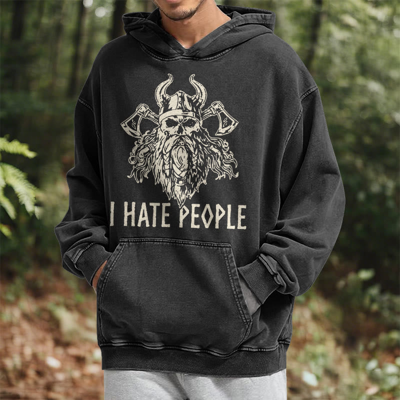 WorldNorse Horned Viking Skull Axe Washed Hoodie - image 6