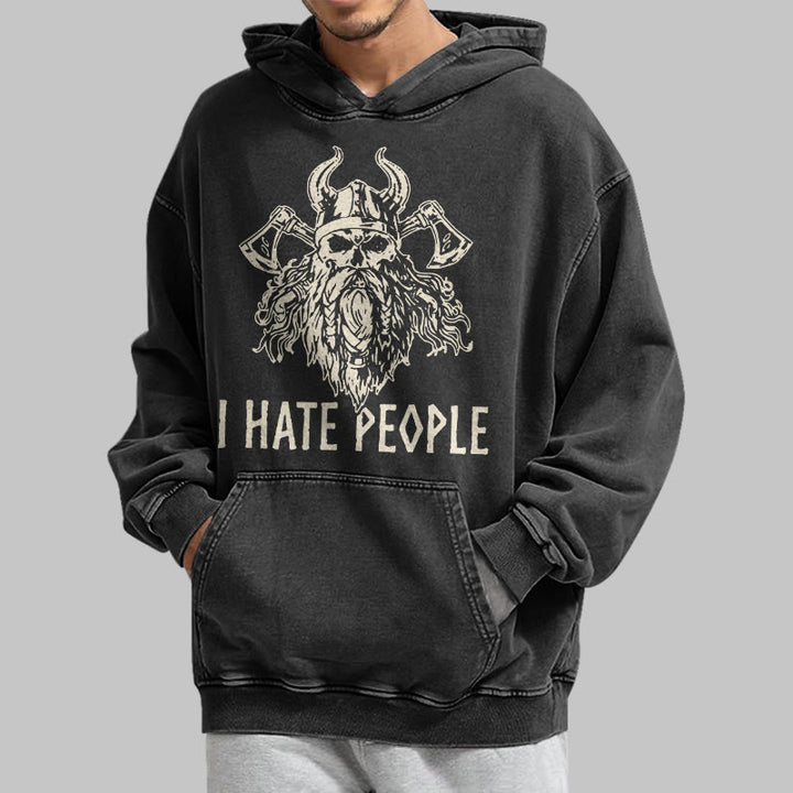 WorldNorse Horned Viking Skull Axe Washed Hoodie - image 4