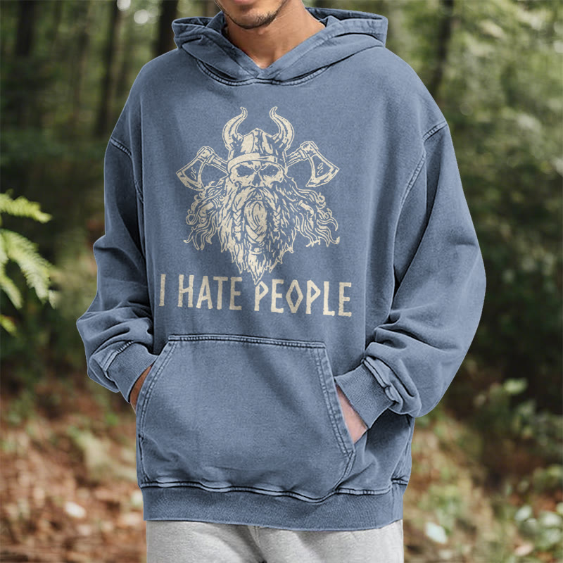 WorldNorse Horned Viking Skull Axe Washed Hoodie - image 17