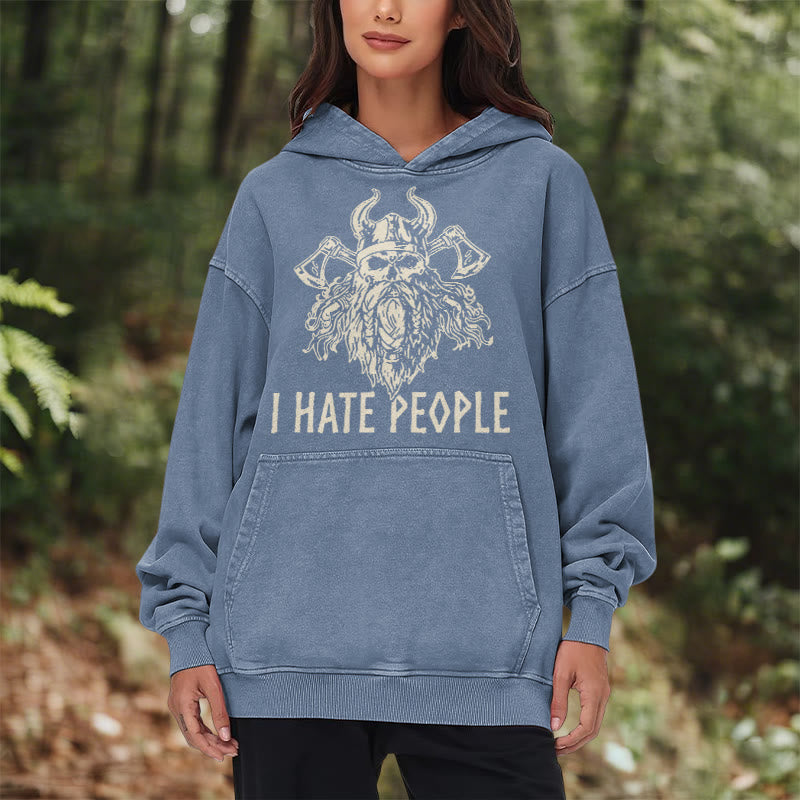 WorldNorse Horned Viking Skull Axe Washed Hoodie - image 18