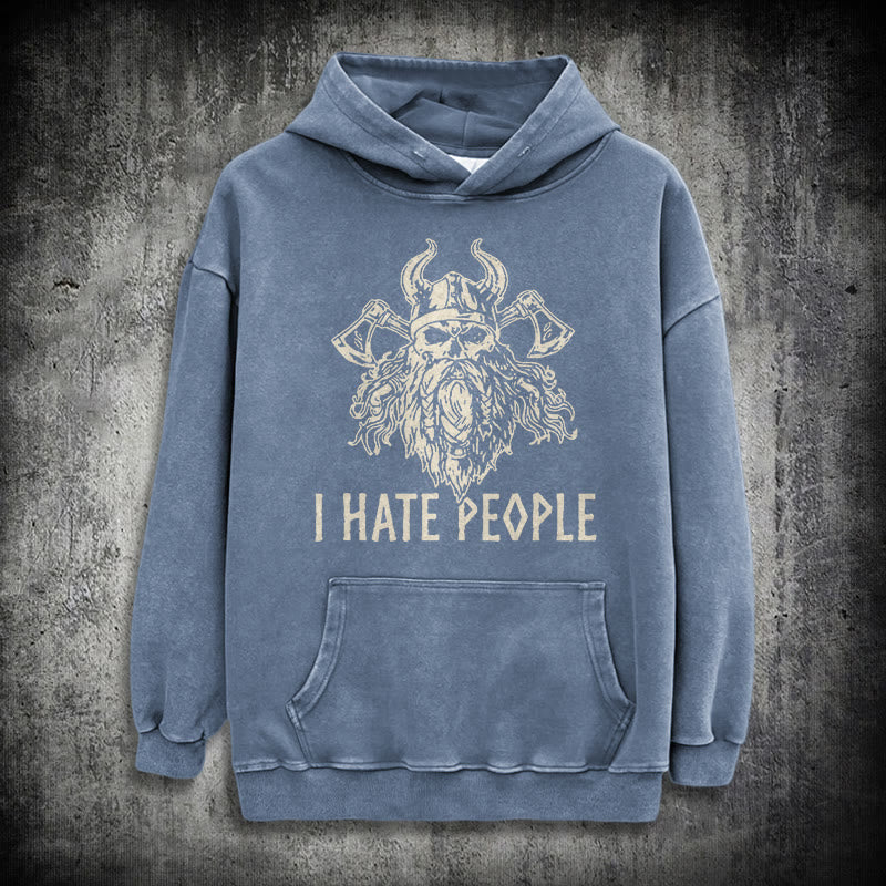 WorldNorse Horned Viking Skull Axe Washed Hoodie - Blue - 3XL - image 15