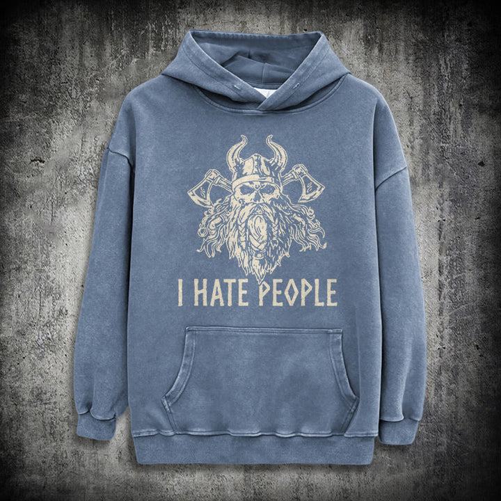 WorldNorse Horned Viking Skull Axe Washed Hoodie - Blue - 3XL - image 15