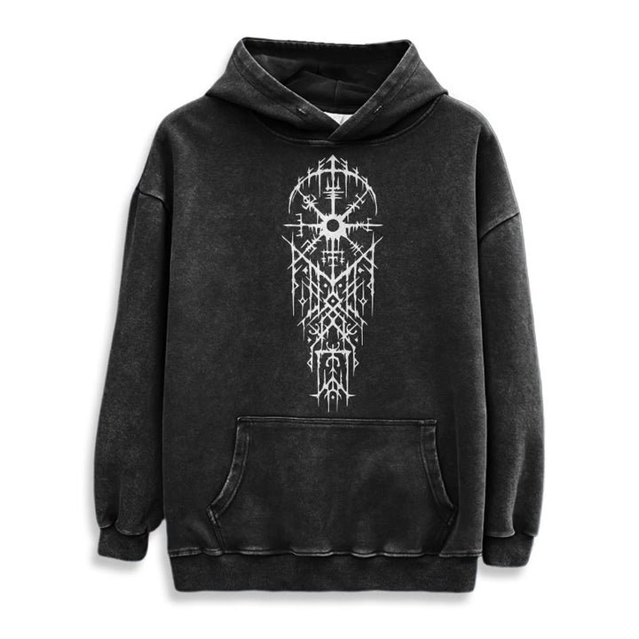 WorldNorse Gothic Intricate Rune Washed Hoodie - image 2
