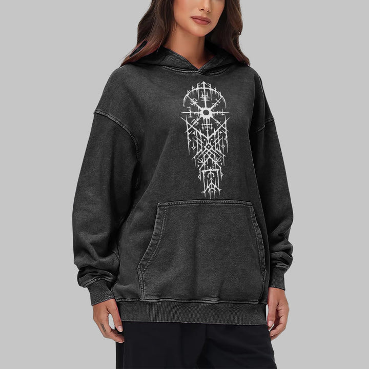 WorldNorse Gothic Intricate Rune Washed Hoodie - image 8