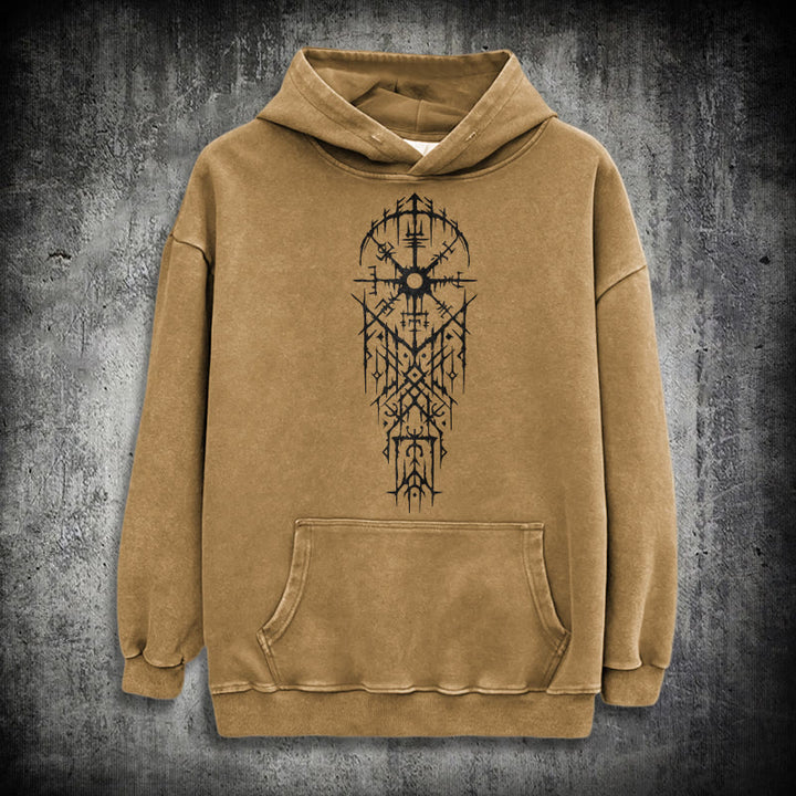 WorldNorse Gothic Intricate Rune Washed Hoodie - Khaki - 3XL - image 19