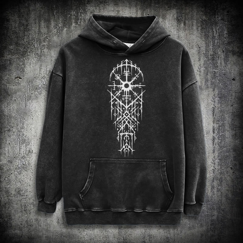 WorldNorse Gothic Intricate Rune Washed Hoodie - Black - 3XL - image 0