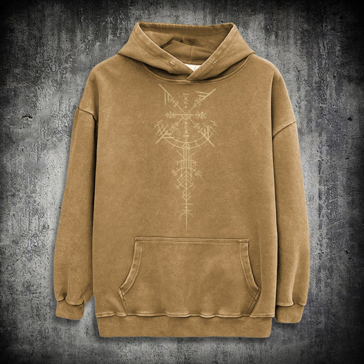 WorldNorse Gilded Rune Vegvisir Washed Hoodie - Khaki - 3XL - image 19