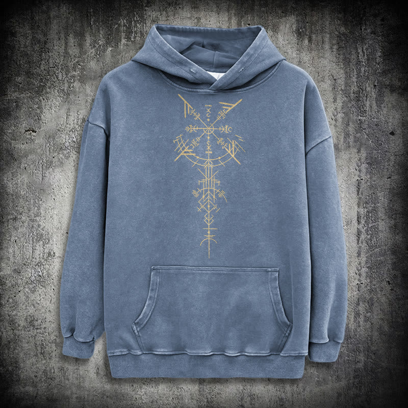 WorldNorse Gilded Rune Vegvisir Washed Hoodie - Blue - 3XL - image 15