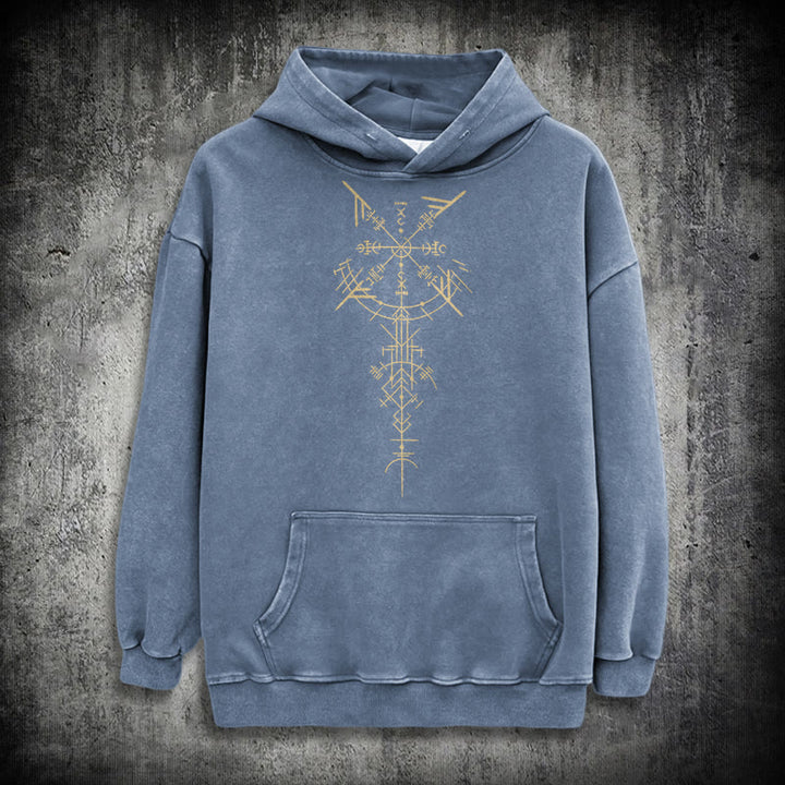 WorldNorse Gilded Rune Vegvisir Washed Hoodie - Blue - 3XL - image 15