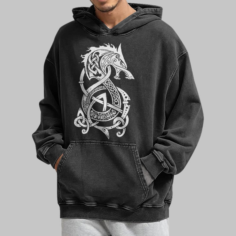 WorldNorse Celtic Knot Norse Dragon Washed Hoodie - image 4