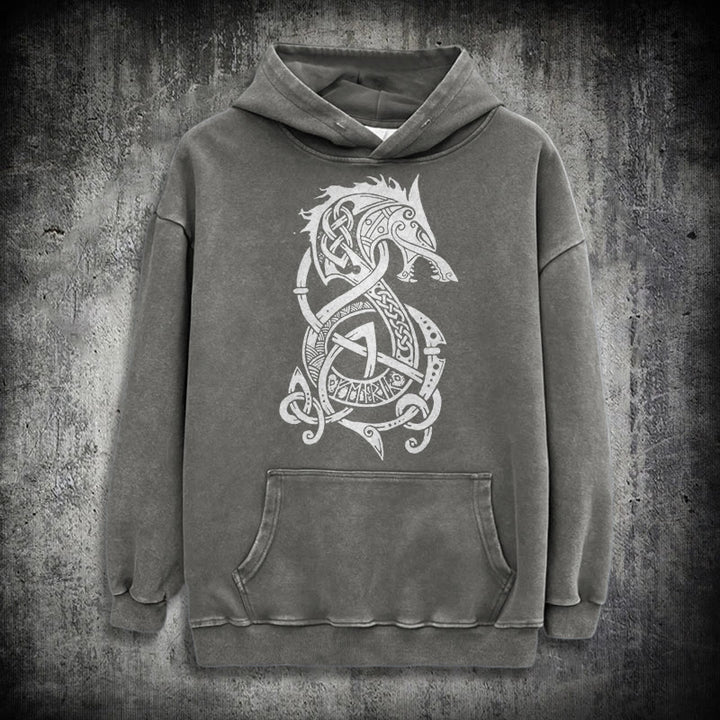 WorldNorse Celtic Knot Norse Dragon Washed Hoodie - Grey - 3XL - image 12