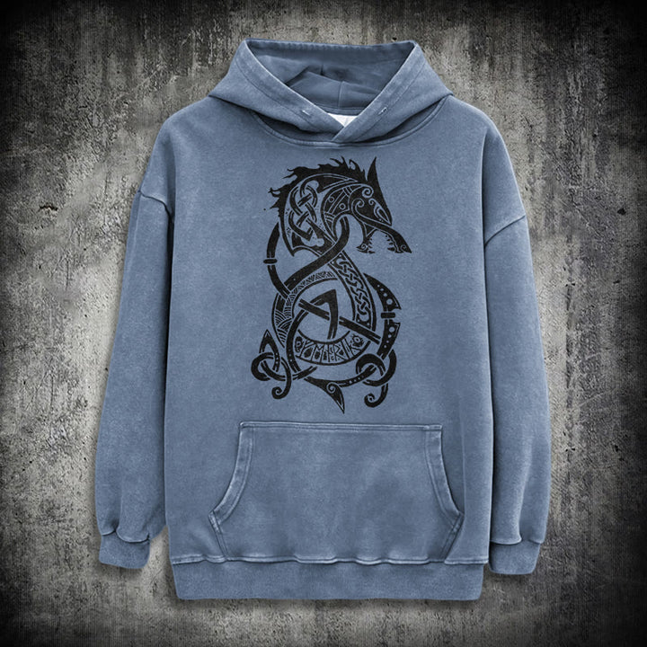 WorldNorse Celtic Knot Norse Dragon Washed Hoodie - Blue - 3XL - image 15