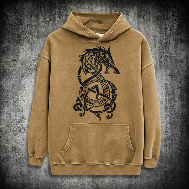 WorldNorse Celtic Knot Norse Dragon Washed Hoodie - Khaki - 3XL - image 19