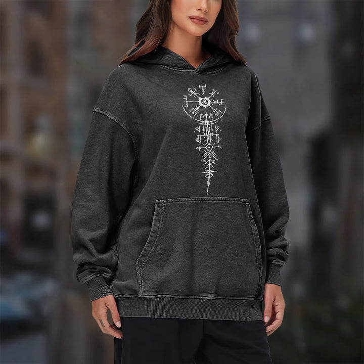 WorldNorse Ornate Rune Vegvisir Emblem Washed Hoodie - image 11