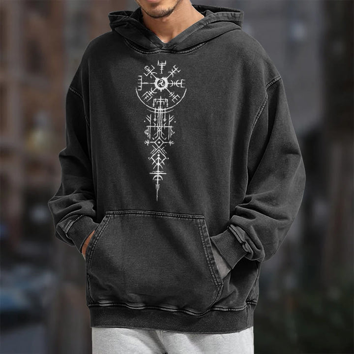 WorldNorse Ornate Rune Vegvisir Emblem Washed Hoodie - image 7