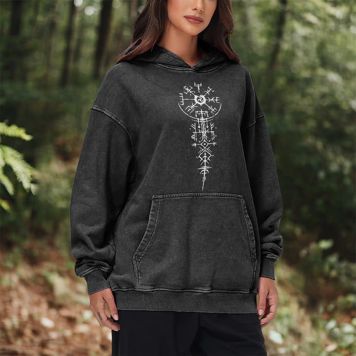 WorldNorse Ornate Rune Vegvisir Emblem Washed Hoodie - image 10